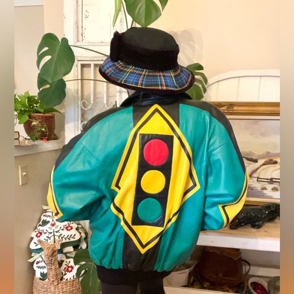 Other - Vintage 1980’s Michael Hoban Hobo Stop Light USA Leather Jacket In Living Color